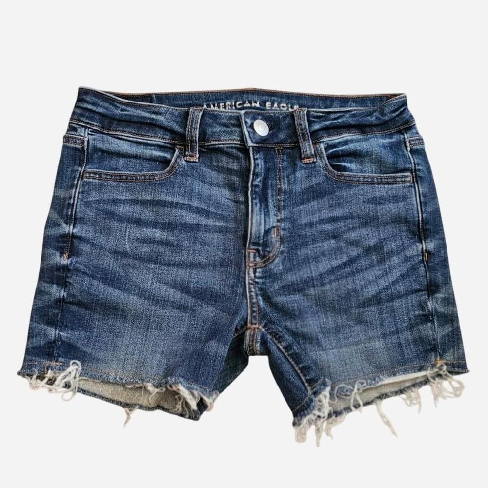 stretchy american eagle dark wash cut off denim shorts